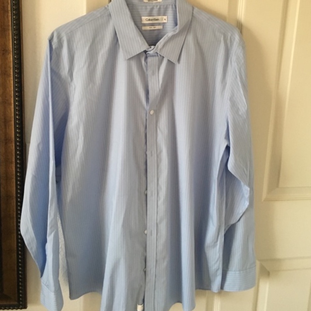 Calvin Klein Blue Striped Dress Shirt Non-iron xl